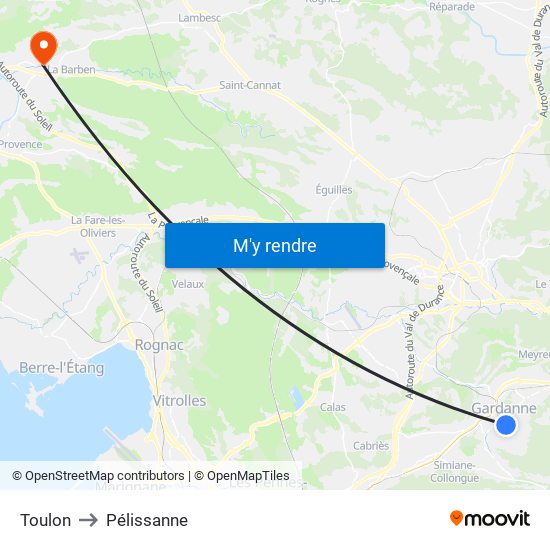 Toulon to Pélissanne map