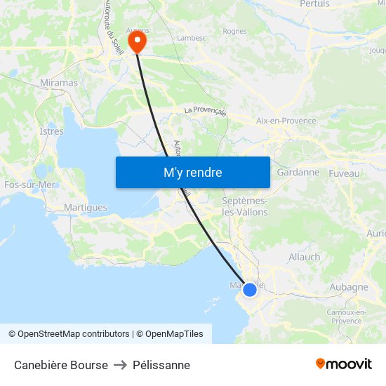 Canebière Bourse to Pélissanne map
