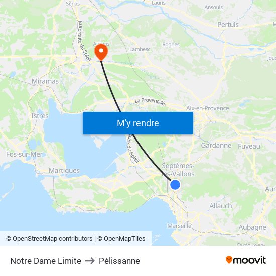Notre Dame Limite to Pélissanne map