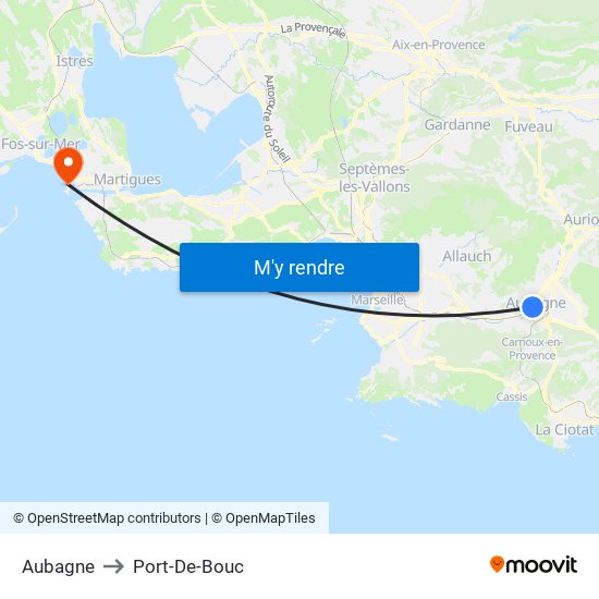 Aubagne to Port-De-Bouc map