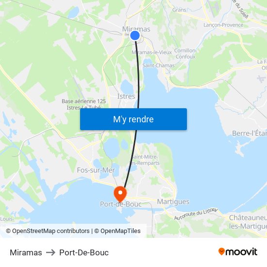Miramas to Port-De-Bouc map