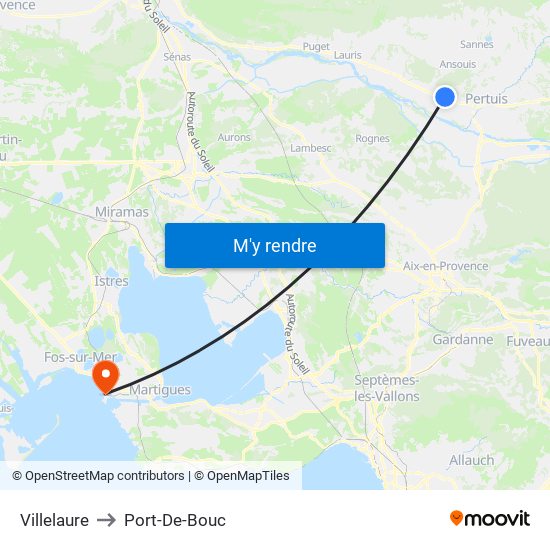 Villelaure to Port-De-Bouc map