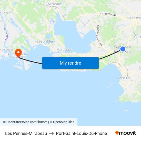 Les Pennes-Mirabeau to Port-Saint-Louis-Du-Rhône map
