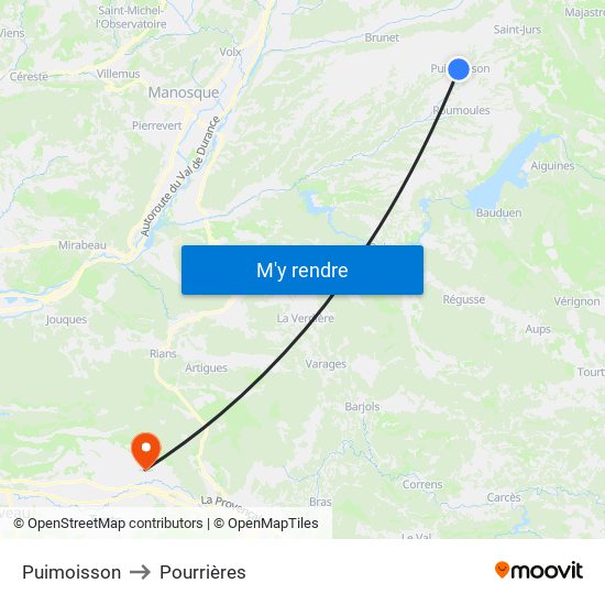 Puimoisson to Pourrières map