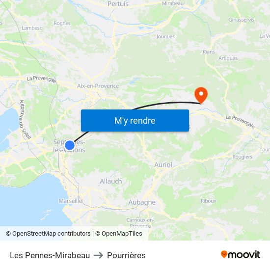 Les Pennes-Mirabeau to Pourrières map