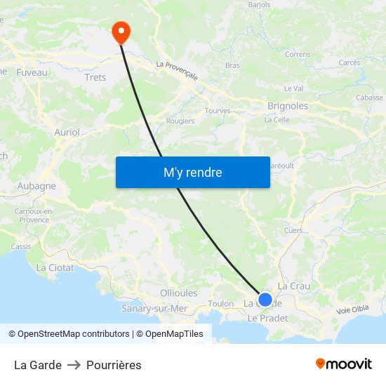 La Garde to Pourrières map