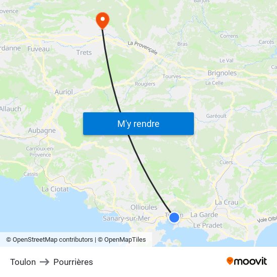 Toulon to Pourrières map