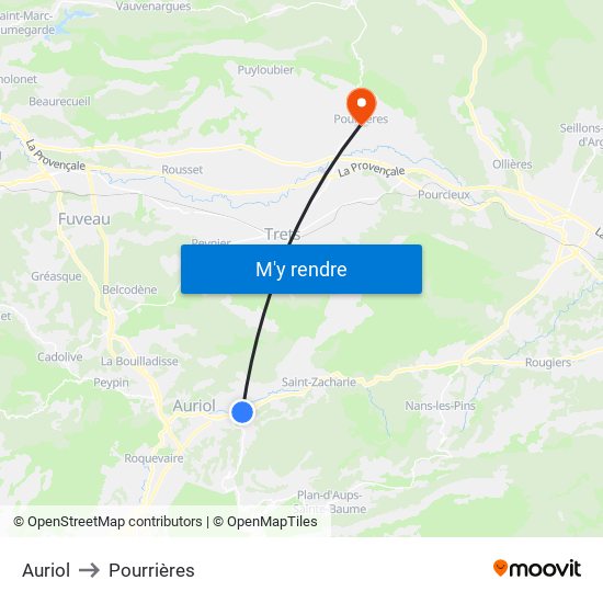 Auriol to Pourrières map