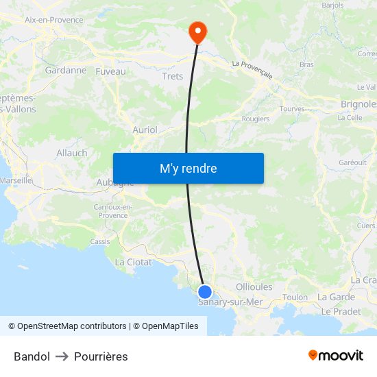 Bandol to Pourrières map