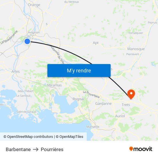 Barbentane to Pourrières map