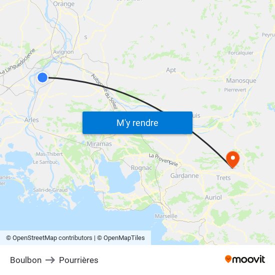 Boulbon to Pourrières map
