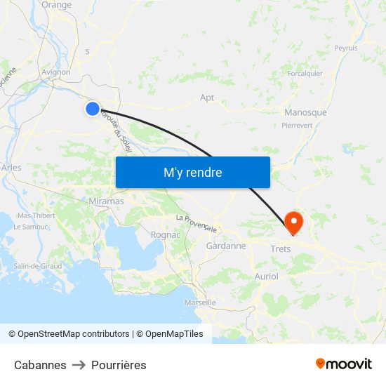 Cabannes to Pourrières map
