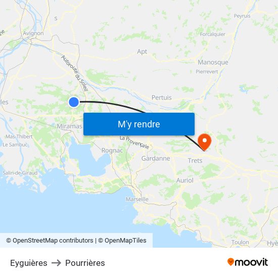 Eyguières to Pourrières map