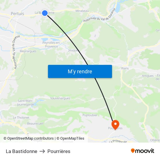 La Bastidonne to Pourrières map