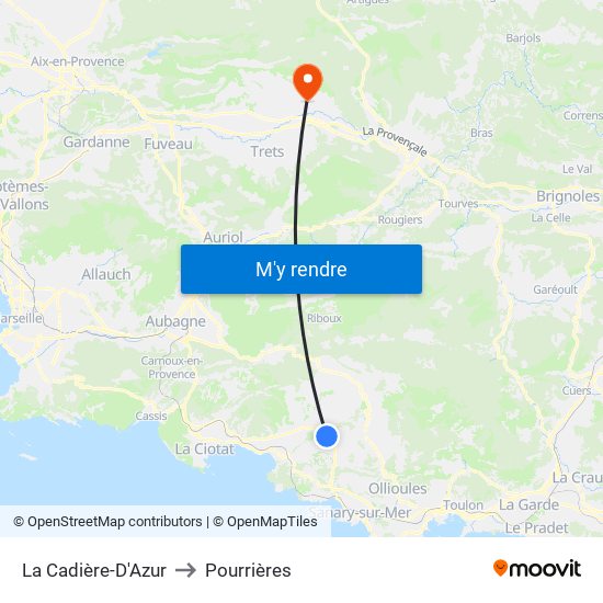 La Cadière-D'Azur to Pourrières map