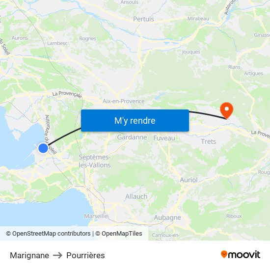 Marignane to Pourrières map
