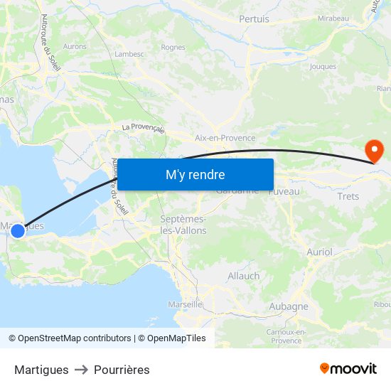 Martigues to Pourrières map
