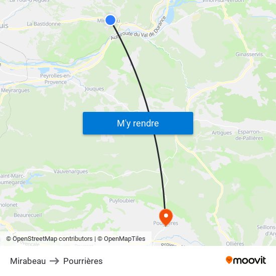 Mirabeau to Pourrières map