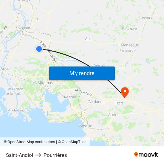 Saint-Andiol to Pourrières map