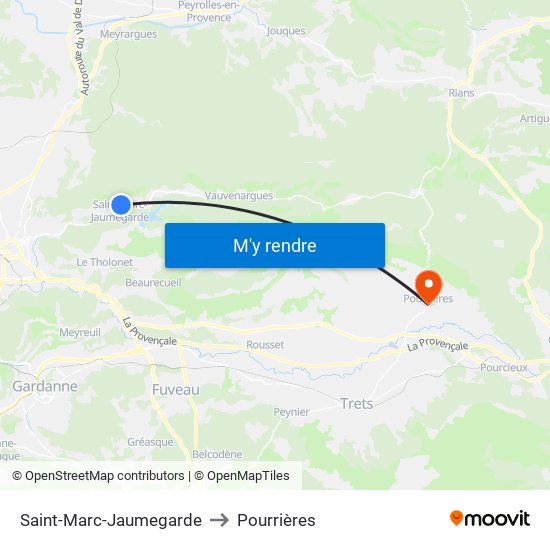 Saint-Marc-Jaumegarde to Pourrières map