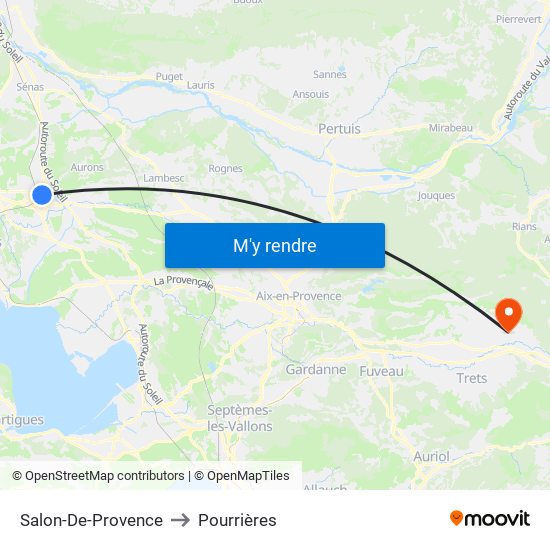 Salon-De-Provence to Pourrières map