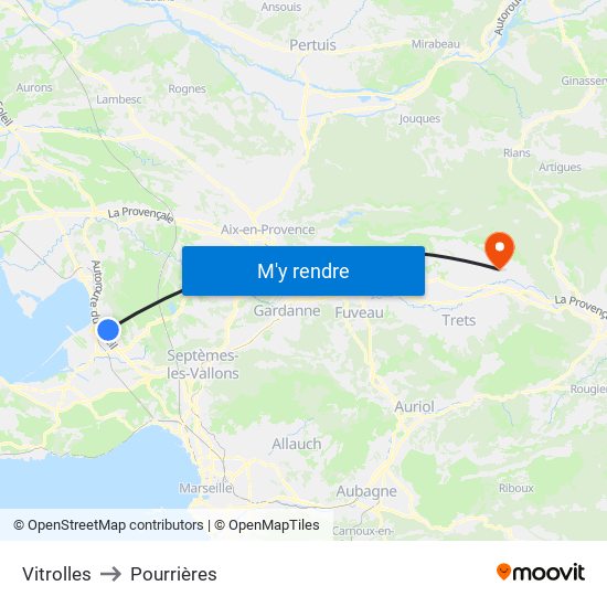Vitrolles to Pourrières map
