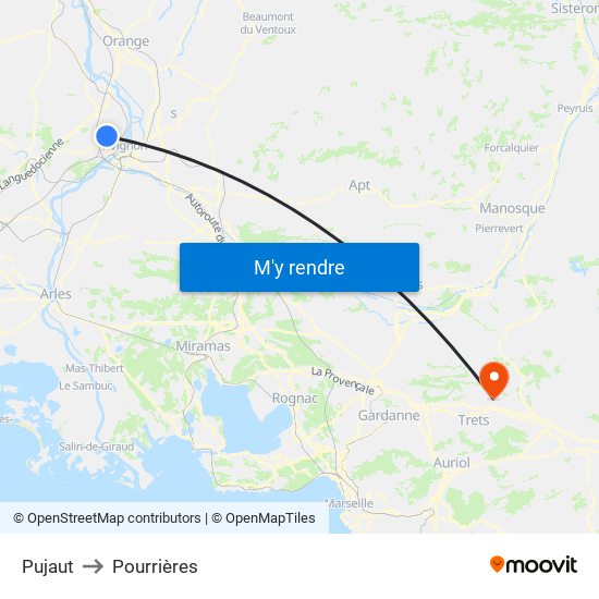 Pujaut to Pourrières map