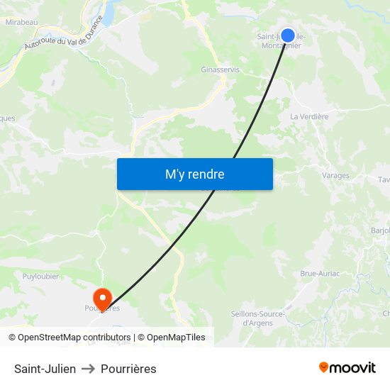 Saint-Julien to Pourrières map