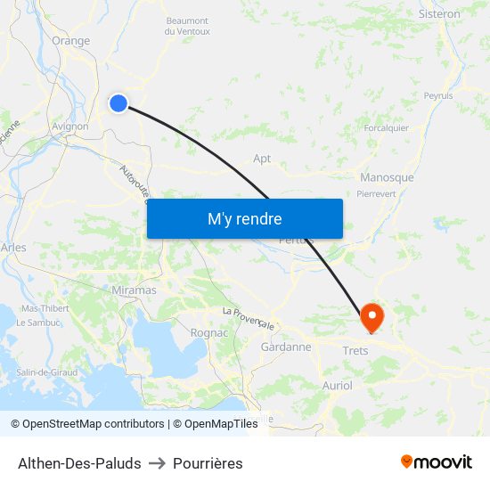 Althen-Des-Paluds to Pourrières map