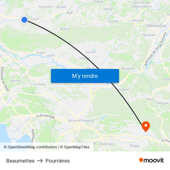 Beaumettes to Pourrières map
