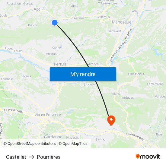 Castellet to Pourrières map