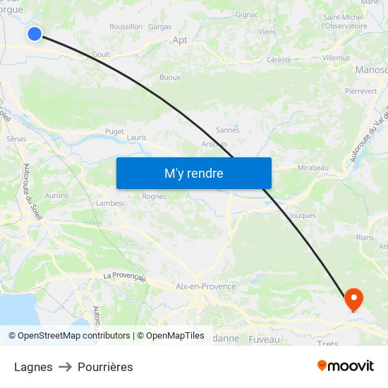 Lagnes to Pourrières map