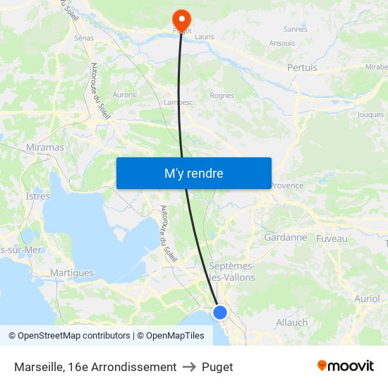 Marseille, 16e Arrondissement to Puget map