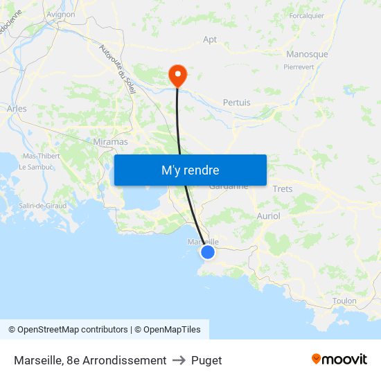 Marseille, 8e Arrondissement to Puget map