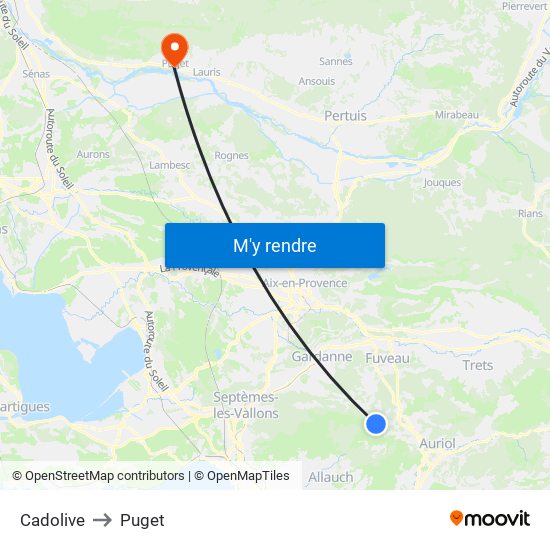 Cadolive to Puget map