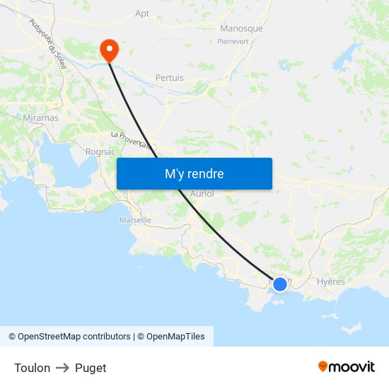 Toulon to Puget map