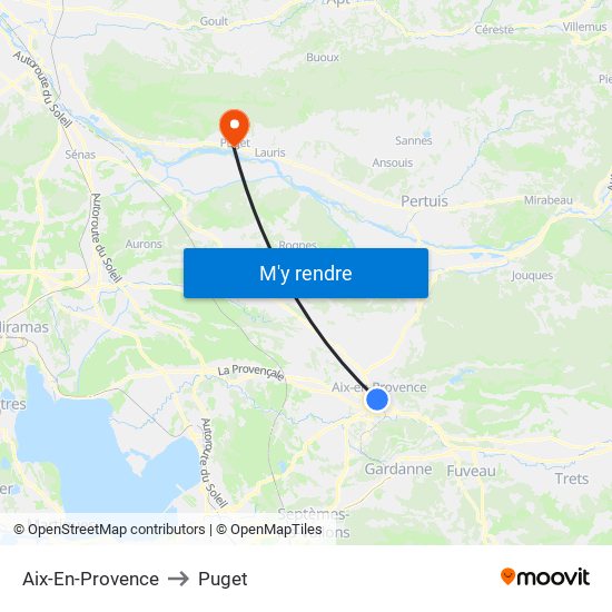 Aix-En-Provence to Puget map