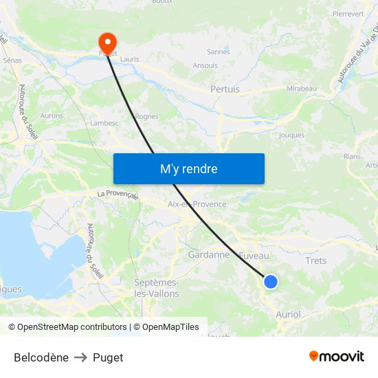 Belcodène to Puget map