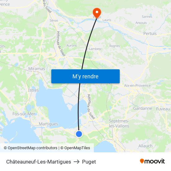 Châteauneuf-Les-Martigues to Puget map