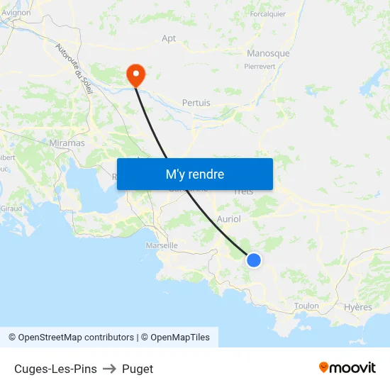 Cuges-Les-Pins to Puget map