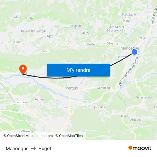 Manosque to Puget map