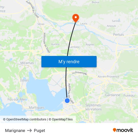 Marignane to Puget map
