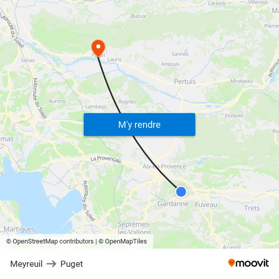 Meyreuil to Puget map