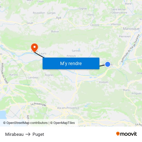 Mirabeau to Puget map