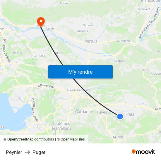 Peynier to Puget map