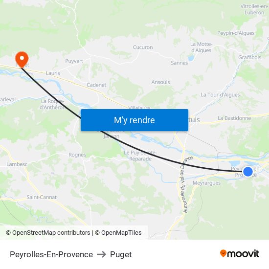 Peyrolles-En-Provence to Puget map
