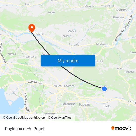 Puyloubier to Puget map
