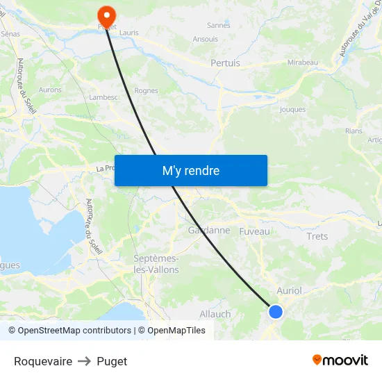 Roquevaire to Puget map
