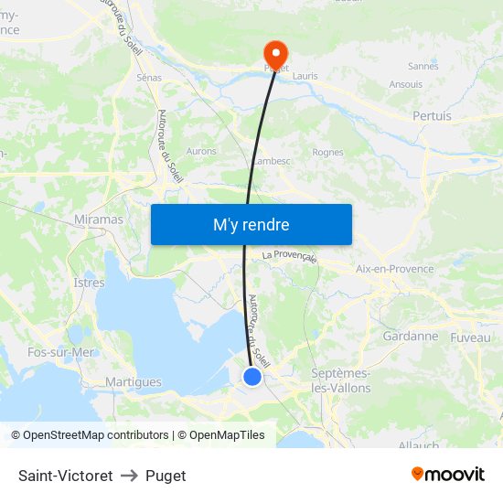 Saint-Victoret to Puget map