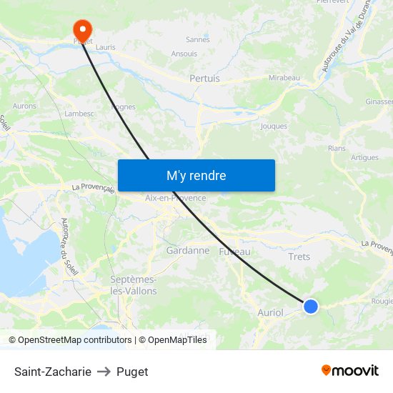 Saint-Zacharie to Puget map